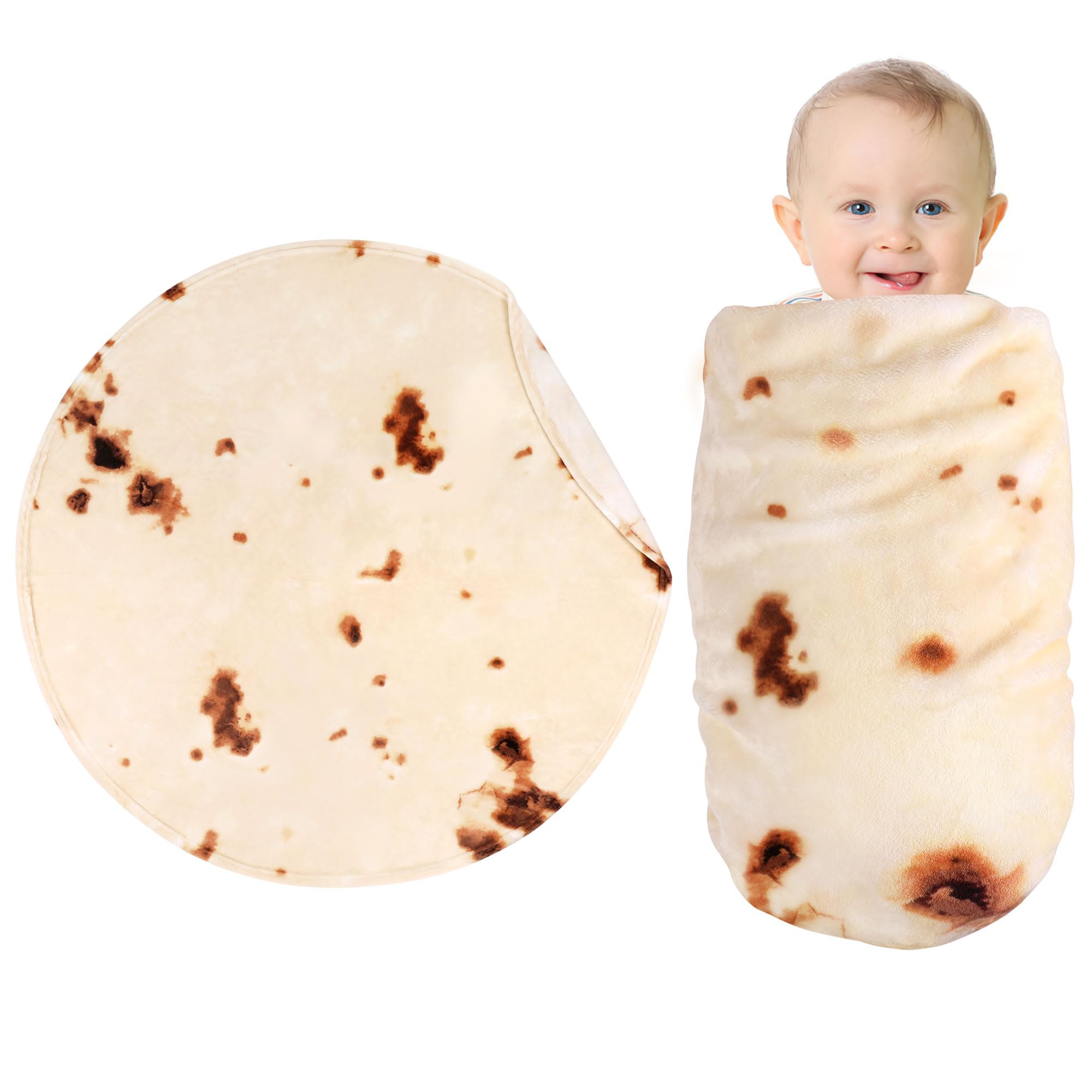 SeaRoomy Burritos Tortilla Blanket, Realistic Food Wrap Blanket Double Sided, Novelty Funny Tortilla Round Giant Soft Blankets (Beige, 47 inches)
